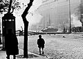 Image 44A Soviet tank attempts to clear a road barricade in Budapest, October 1956. (from History of Hungary)