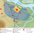 La fortezza legionaria di Vindobona con in alto a sinistra, in colore rosa scuro l'ospedale militare (valetudinarium)