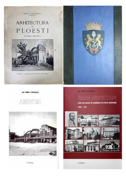 Les livres de Toma T. Socolescu, et la monographie de la ville de Ploiești (en haut à droite).