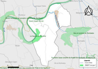 Carte des ZNIEFF de type 1 de la commune.