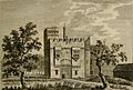 Engraving from 1777, showing the gatehouse brickwork before restoration. By 1795 some of this brickwork had gone.[12]