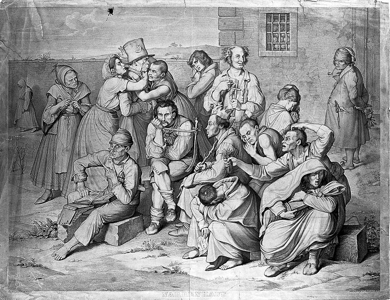 File:Mentally ill patients in the garden of an asylum, a warden l Wellcome L0014220.jpg