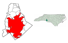 Charlotte'nin Mecklenburg Kontluğu ve Kuzey Karolina Eyaleti(County) içinde konumu