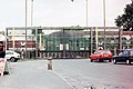 The closed Elefantentor (Elephant’s Gate) with a Deutsche Reichsbahn train passing.