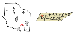 Location of Gibson in Gibson County, Tennessee.