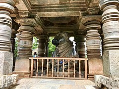 12th-century first Nandi shrine at Shaivism Hindu temple Hoysaleswara arts Halebidu Karnataka India.jpg