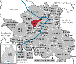 Elhelyezkedése Baden-Württemberg térképén