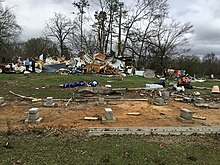 A completely-destroyed mobile home