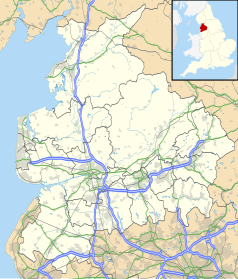 Mapa konturowa Lancashire, blisko lewej krawiędzi nieco na dole znajduje się punkt z opisem „BLK”