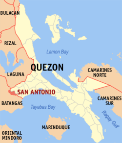 Mapa ning Quezon ampong San Antonio ilage