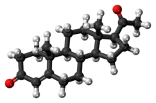 A ball-and-stick model of progesterone.