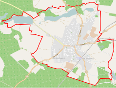 Mapa konturowa Trzcianki, na dole po prawej znajduje się punkt z opisem „Park pałacowy”