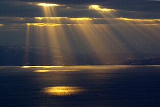 Crepuscular rays at Hakodate Bay, Japan