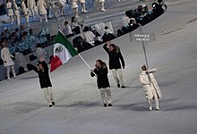 Photographie de l'entrée de la délégation mexicaine lors de la cérémonie d'ouverture.