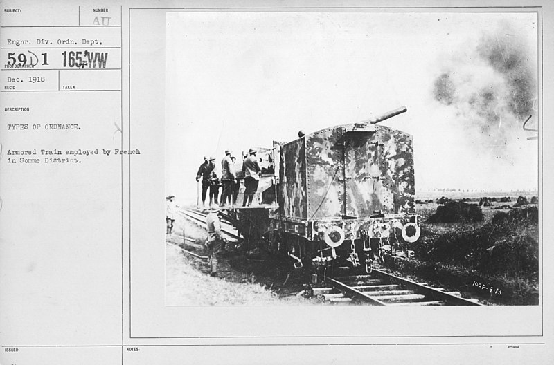 File:Armor - Armored Vehicles - Types of ordnance. Armored Train employed by French in Somme District - NARA - 20807124.jpg