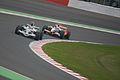 Barrichello leading Giancarlo Fisichella at the Belgian GP