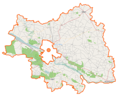 Mapa konturowa powiatu płockiego, blisko centrum na prawo u góry znajduje się punkt z opisem „Przedpełce”