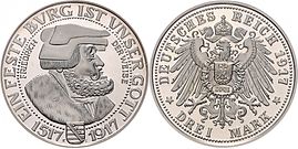 3 Mark 1917 E, 400. Jahrestag der Reformation (Nachbildung 2001)