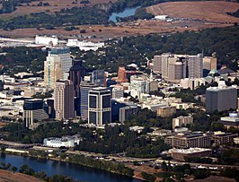 Het centrum van Sacramento vanuit de lucht