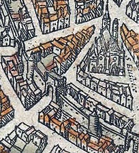 Porte Montmartre sur le Plan de Braun et Hogenberg (vers 1530).