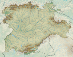 Mapa konturowa Kastylii i Leónu, w centrum znajduje się punkt z opisem „Valladolid”