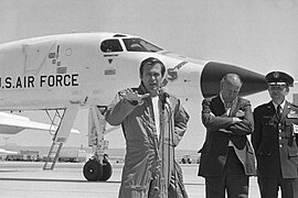 U.S. Secretary of Defense Donald Rumsfeld following a test flight on B-1B Bomber Plane.jpg