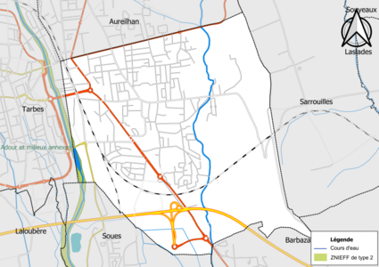 Carte de la ZNIEFF de type 2 sur la commune.