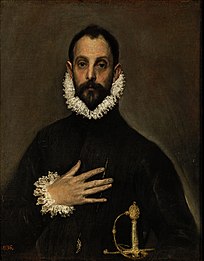 El caballero de la mano en el pecho, de El Greco. Refleja el ideal de sobriedad, no exento de signos de riqueza, de la nobleza española.