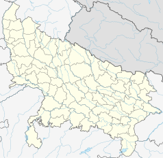 Mapa konturowa Uttar Pradesh, po lewej znajduje się punkt z opisem „Mainpuri”