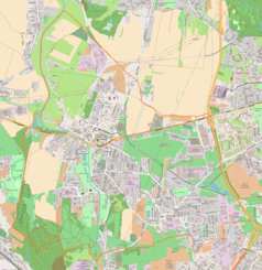 Mapa konturowa Czeladzi, na dole nieco na lewo znajduje się punkt z opisem „Kopalnia Węgla Kamiennego Saturn”