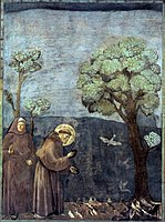 Franciscus predikt tot de vogels, Fresco van Giotto, Sint-Franciscusbasiliek (Assisi)