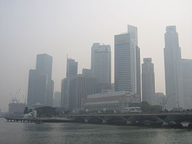 Singapore's Downtown Core skyline in haze