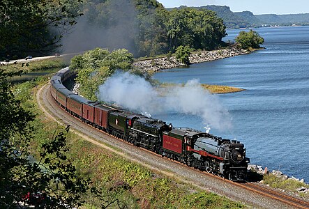 No. 2816 double heading with Milwaukee Road 261 while traveling on the CP's River Subdivision at Maple Springs, Minnesota, on September 15, 2007