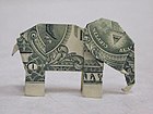 Elefante de nota de dólar, um exemplo de moneygami