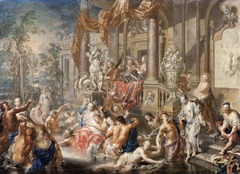 Fountain scene in front of a palace, 1730s.