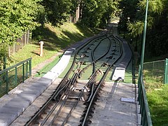 Abtsche Weichen in der Ausweichstelle der Petřín-Standseilbahn (Tschechien)