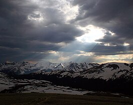 Crepuscular rays in Rocky Mountain National Park, Colorado.