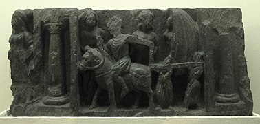 Indian Museum Sculpture - Maya's Departure, Jamalgarhi (9220835480).jpg