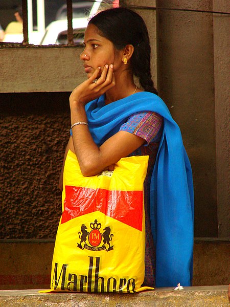 File:Young Woman at Bus Stop - Mangalore - India.JPG