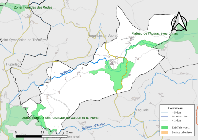 Carte des ZNIEFF de type 1 de la commune.