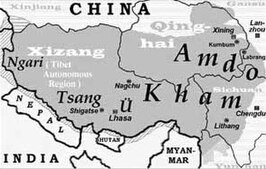 Kaart van de oorspronkelijke provincies van Tibet