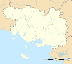 Mapa konturowa Morbihan, blisko centrum u góry znajduje się punkt z opisem „Baud”