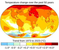 Map of temperature changes across the world