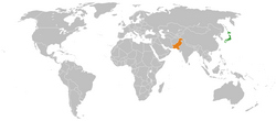 JapanとPakistanの位置を示した地図