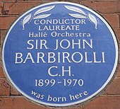 blue commemorative plaque on Barbirolli's birthplace