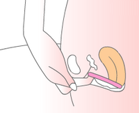 Hooking a finger under the rim of a ring-shaped cup to remove it; the finger can also be hooked over the rim, or the rim can be pinched.