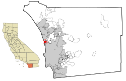 Location of Solana Beach within San Diego County, California.