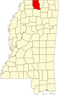 Map of Misisipi highlighting Marshall County