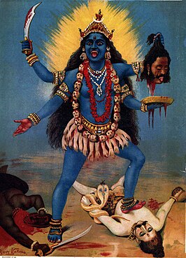 Dakshina Kali staand op Shiva, door Raja Ravi Varma