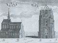 Fictieve schets van Sint-Vituskerk in de 18e eeuw